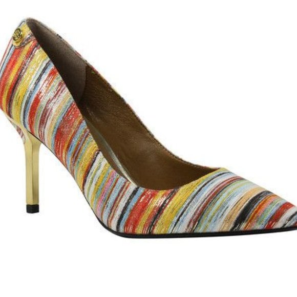 NIB ✅ J. Renee Bryanne Shoes ~ Multi-Color Stripes ~ Gold 3" Heels 9M ✨BNIB - Picture 7 of 17
